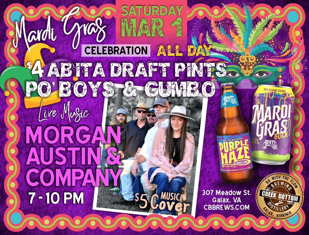 Mardi Gras Celebration + Morgan, Austin & Company Live at CBB!